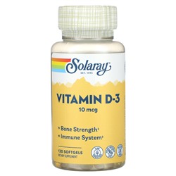 Solaray Vitamin D-3, 10 mcg, 120 Softgels