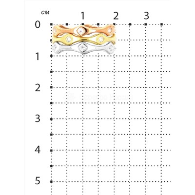 Кольцо тройное из золочёного и родированного серебра с цирконием