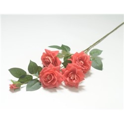 Искусственные цветы, Ветка роза бархатная 4 головы + 1 бутон (1010237)