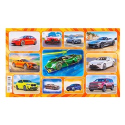 Наклейки "Автомобили - 2"  глиттер, машины, оранжевый фон, 16х9,7 см