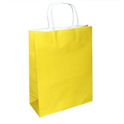 Подарочный крафт пакет с бумажной ручкой 15*21*8 см Желтый 12 шт/уп