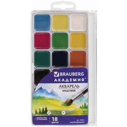 Краски акварельные Brauberg (Брауберг) Академия, медовые, квадратные кюветы, пластиковый пенал, 10 цветов