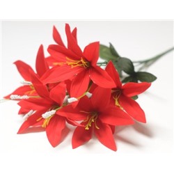 Искусственные цветы, Ветка в букете лилия бархатная 6 голов (1010237) красный