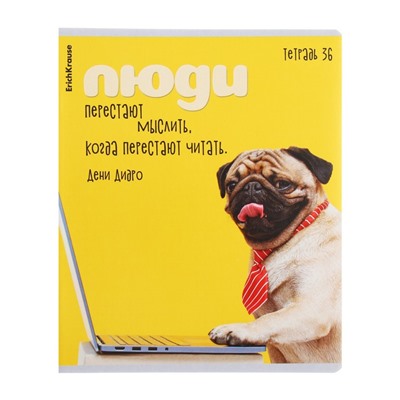Тетрадь 36 листов в клетку, ErichKrause "Ученые собаки", обложка мелованный картон, блок офсет 100% белизна, МИКС, цена за 1 штуку
