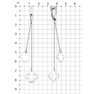 Серьги длинные форма клевер из серебра родированные коллекция quatrefoil