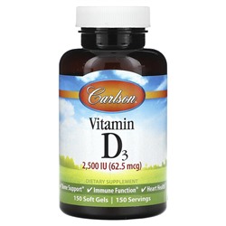 Carlson Vitamin D3, 62.5 mcg (2,500 IU), 150 Soft Gels