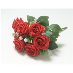 Искусственные цветы, Ветка в букете роза бархатная 7 голов (1010237) красный