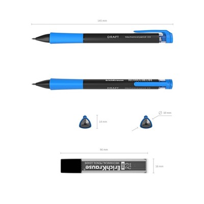 Карандаш механический, 2,0 мм, ErichKrause "Draft", НВ, 5 сменных грифелей, корпус Soft-touch, блистер, микс