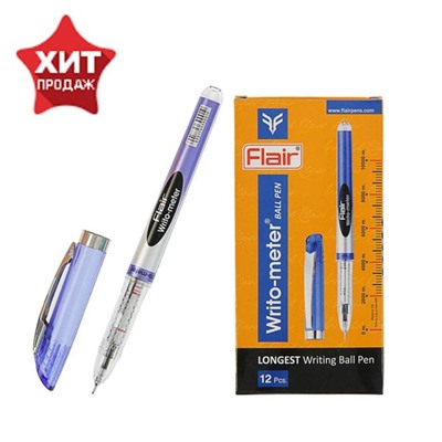 Ручка шариковая Flair Writo-Meter, узел- игла 0,6 мм (пишет 10 км) масляная основа, шкала на стержне, синяя