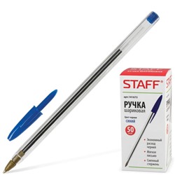 Ручка шариковая STAFF, корпус прозрачный, синяя, узел 1 мм, линия письма 0,5 мм