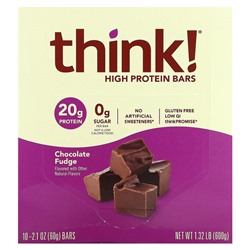 Think! High Protein Bars, Chocolate Fudge, 10 Bars, 2.1 oz (60 g) Each