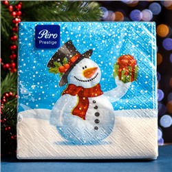 Салфетки бумажные Pero Prestige «Снеговик с подарком», 3 слоя, 33х33, 20 шт.