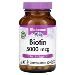 Bluebonnet Nutrition Biotin, 5,000 mcg, 120 Vegetable Capsules