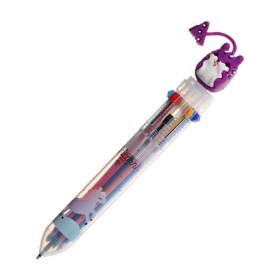 Ручка шариковая автоматическая, 10-ти цветная, "Зверушки", МИКС