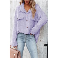 Purple Plush Button Down Pocketed Shirt Jacket