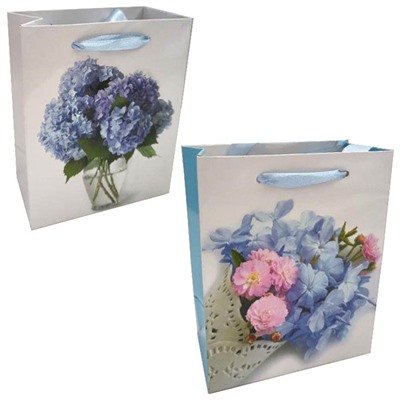 Пакет ламинированный подарочный бумажный 30*40*12 см Цветы с блестками 550394