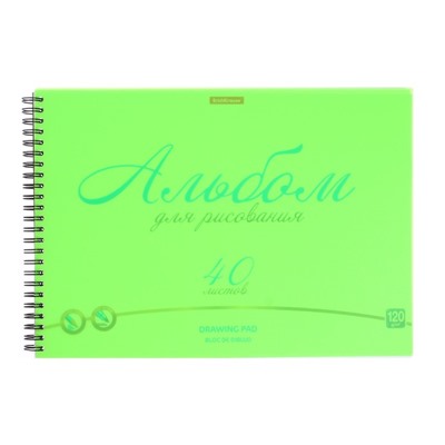 Альбом для рисования А4, 40 листов, блок 120 г/м², на спирали, Erich Krause Neon зеленый, пластиковая обложка, 100% белизна, твердая подложка