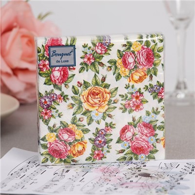 Салфетки бумажные "Bouquet de Luxe" Поле роз, 3 слоя,24x24, 25 листов