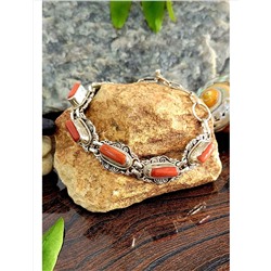 Серебряный браслет с Красным Кораллом, 37.93 г; Silver bracelet with Red Coral, 37.93 g