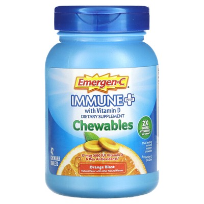 Emergen-C Immune Plus With Vitamin D, Orange Blast, 42 Chewable Tablets