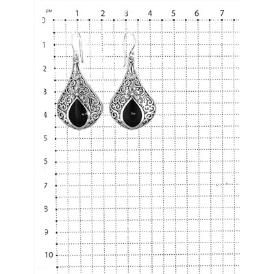 Серьги из чернёного серебра с нат.чёрным агатом