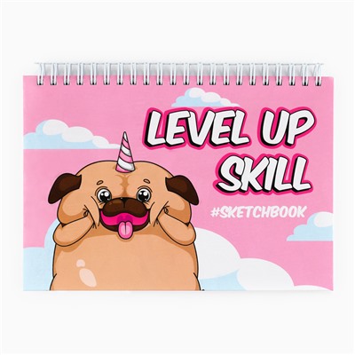 Скетчбук в твердой обложке на гребне Level up skill А5, 80 л, 100 г/м