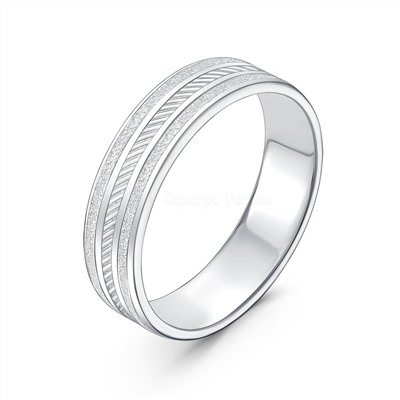 Кольцо обручальное из родированного серебра с пескоструйной обработкой и алмазной огранкой 20-01-1018