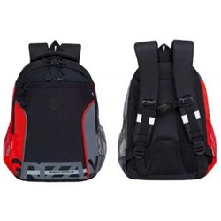Рюкзак школьный RB-259-1m/1 черный - красный - серый 27х40х16 см GRIZZLY {Россия}
