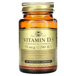 Solgar Vitamin D3, 55 mcg (2,200 IU), 50 Vegetable Capsules