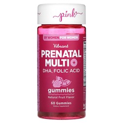 Pink Vibrant Prenatal Multi + DHA, Folic Acid, Natural Fruit, 60 Gummies