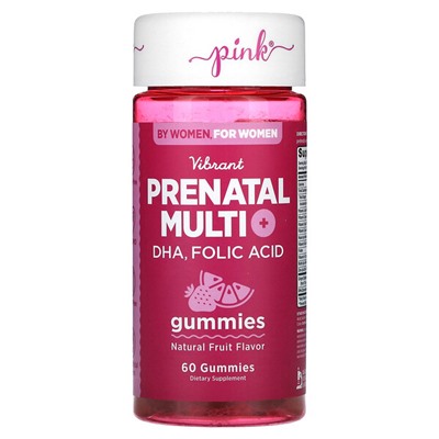 Pink Vibrant Prenatal Multi + DHA, Folic Acid, Natural Fruit, 60 Gummies