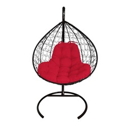 Подвесное кресло-качели "Для двоих" с красной подушкой , черная стойка