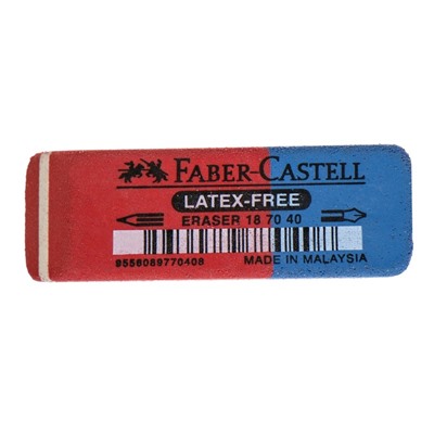 Ластик Faber-Castell каучук 7070, 50 х 18 х 8, двухсторонний для карандашей и чернил, красно-синий