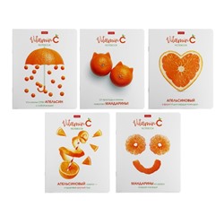 Тетрадь А5, 48 листов клетка Vitamin C, обложка мелованный картон, выборочный лак, скругленые углы, блок 65 г/м2, 5 видов МИКС