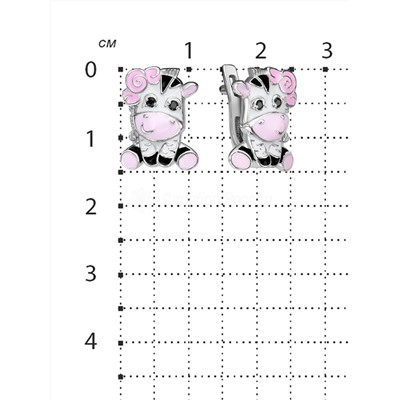 Серьги детские из серебра с эмалью и фианитами родированные - Зеброчки