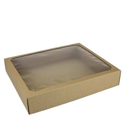 Коробка самосборная 19.5*19.5*3 см Крафт с окном крышка/дно Цена за 1 коробку 51685