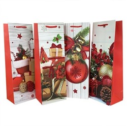 Пакет подарочный новогодний бумажный 12*35*9 см Красный 12 шт/уп 530844