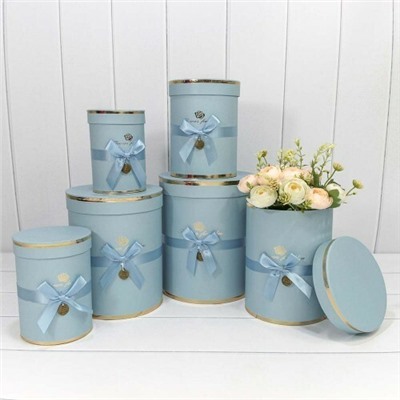 Набор подарочных коробок 6 в 1 цилиндр 21*25.5 см "Flowers for you" голубой 440996
