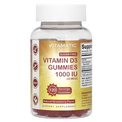 Vitamatic Vitamin D3 Gummies, Natural Strawberry, 1,000 IU (25 mcg), 120 Gummies