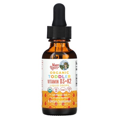 MaryRuth Organics Organic Toddler Vitamin D3 + K2 Liquid Drops, 1-3 Years, Unflavored, 1 fl oz (30 ml)