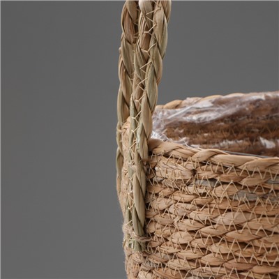Кашпо плетеное "Кения" цилиндр с ручками, 21,5х21,5х18,8 см, натуральный