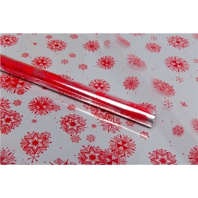 Пленка упаковочная прозрачная с рисунком для цветов и подарков в рулоне Салютики 70 см*10 м Красный