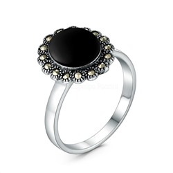 Кольцо из чернёного серебра с ониксом и марказитами