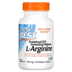 Doctor's Best Sustained Plus Immediate Release L-Arginine, 500 mg, 120 Bilayer Tablets