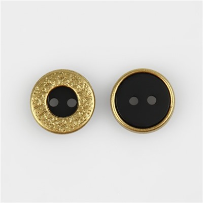 Пуговица декоративная, 2 прокола, d = 11 мм, цвет чёрный/золотой