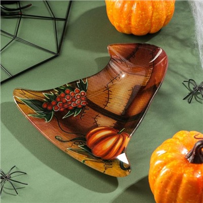 Блюдо стеклянное сервировочное Доляна «Хэллоуин. Шляпа», 19,8×18,1×1,7 см