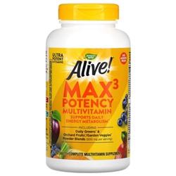 Nature's Way Alive! Max3 Potency Multivitamin - B-Vitamins - No Added Iron -- 90 Tablets