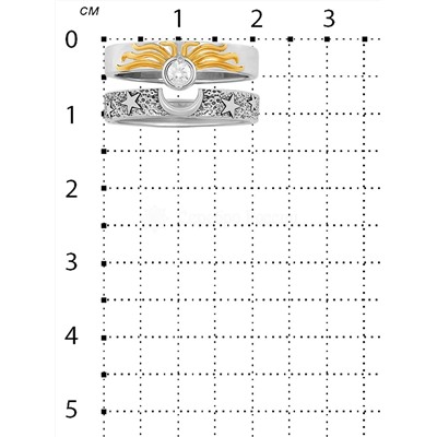 Кольцо двойное наборное широкое из серебра Солнце и луна с фианитом и позолотой родированное