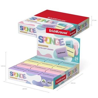 Ластик ErichKrause Sponge 37 х 33 х 15 мм, микс, цена 1 шт