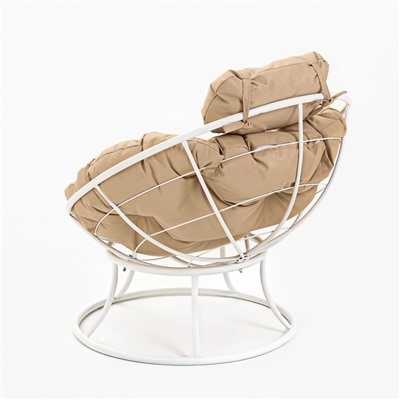 Кресло "Папасан" мини, с бежевой подушкой, белый каркас, 81х68х77см